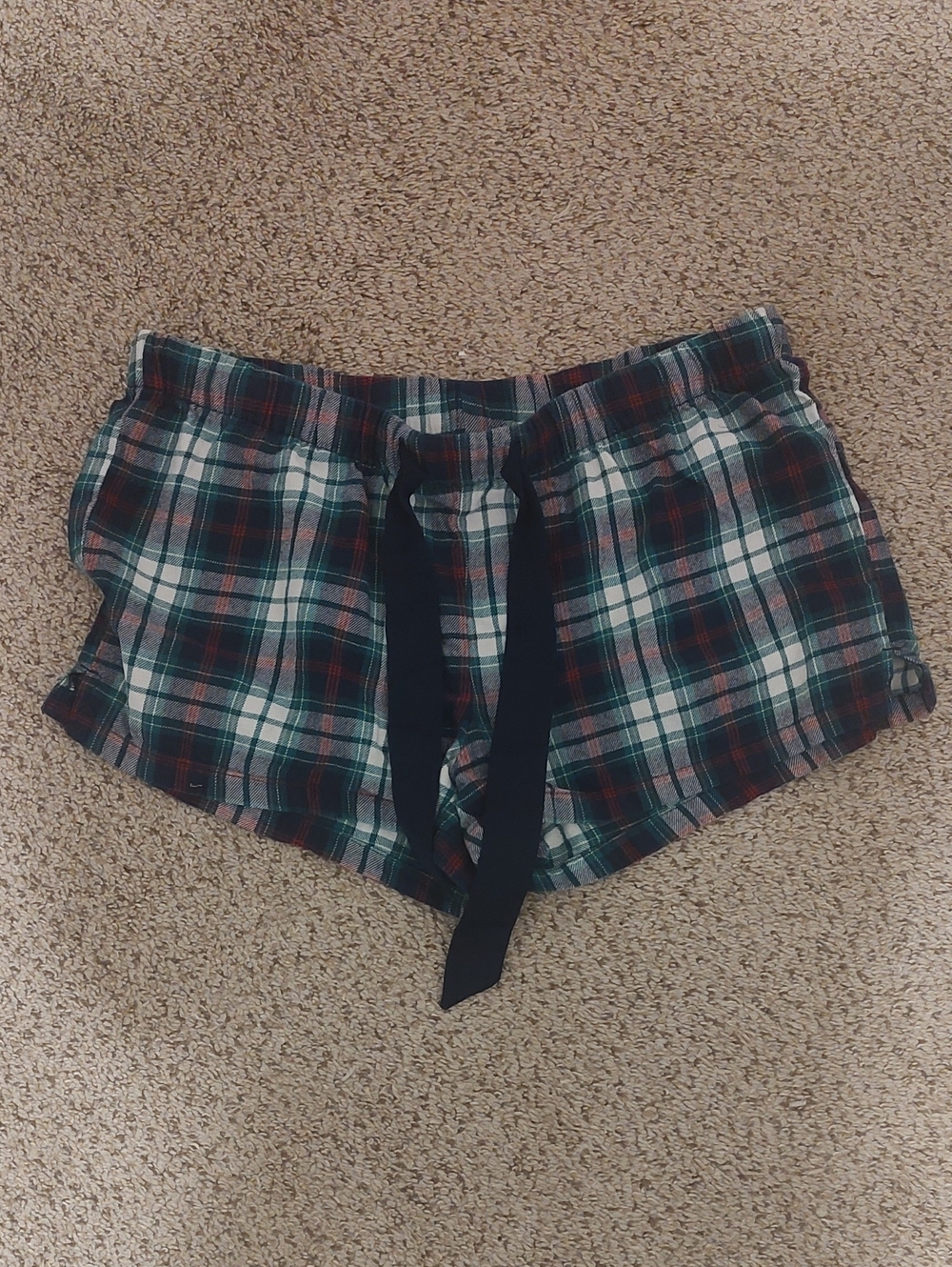 Old Navy Plaid Lounge Shorts in Green, White, and Red with Black Drawstring